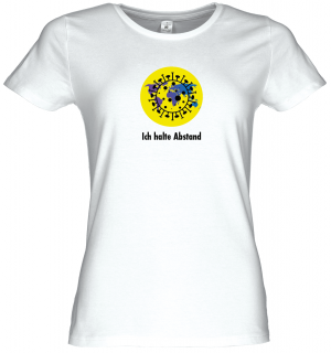 Frauen Coronavirus Schutz T-Shirt Weiß "Ein Planet, ich halte Abstand"